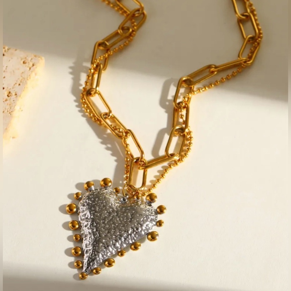 Gold and Silver Heart Pendant Necklace